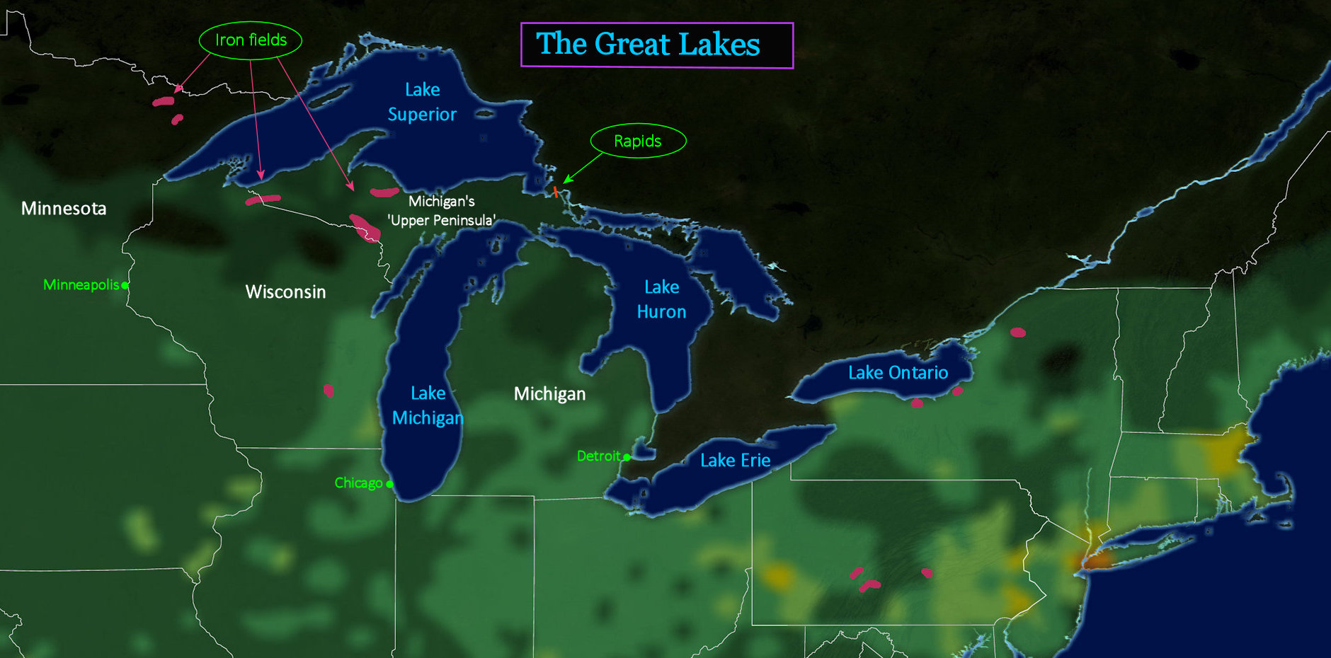 Great Lakes iron ore, 1890 map